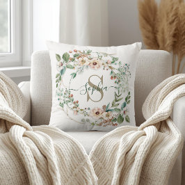 Cojín Decorativo Monograma de nombre floral personalizado elegante