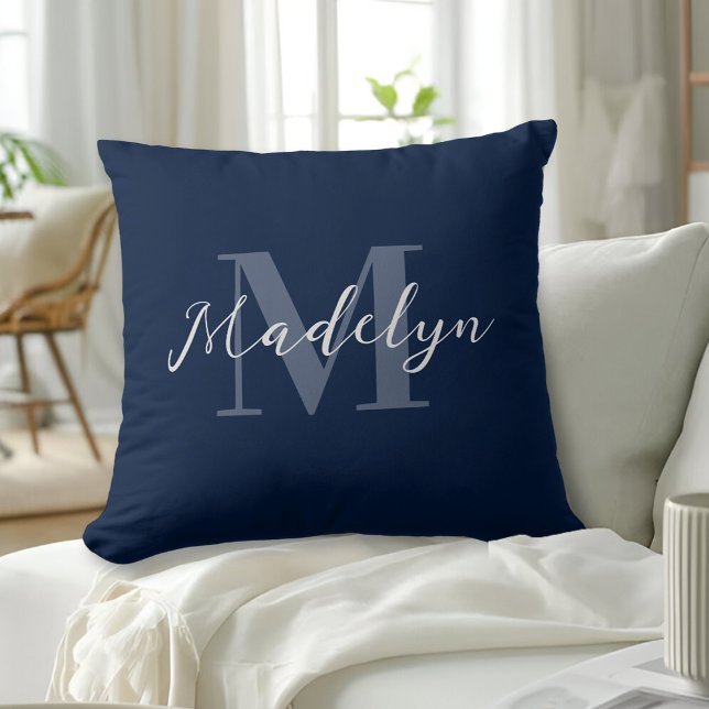 Cojín Decorativo Monograma de nombre inicial moderno azul marino (Subido por el creador)