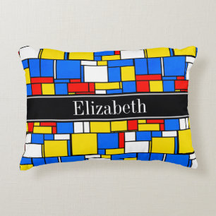 Cojín Decorativo Monograma de nombre negro amarillo rojo de estilo 