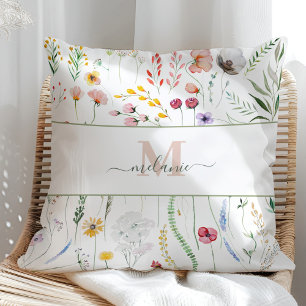 Cojín Decorativo Monograma de nombre personalizado Boho Wildflowers