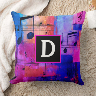 Cojín Decorativo Monograma de notas musicales abstractas amarillas