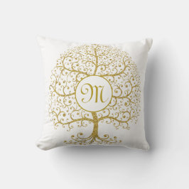 Cojín Decorativo Monograma de oro de árbol de la vida moderno