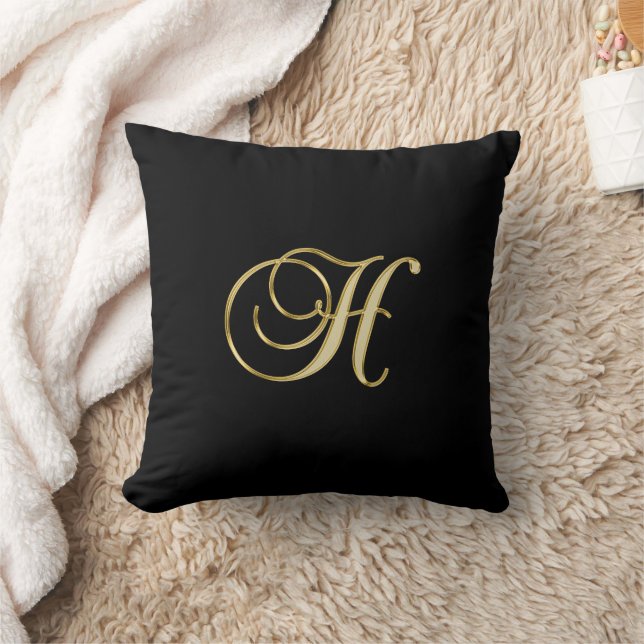 Cojín Decorativo Monograma de oro H en negro (Manta)