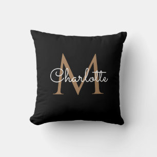 Cojín Decorativo Monograma de oro negro elegante escritura femenina
