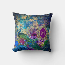 Cojín Decorativo Monograma de oro Verde azulado púrpura y elegante