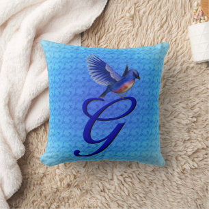 Cojín Decorativo Monograma de pájaro azul Inicial G