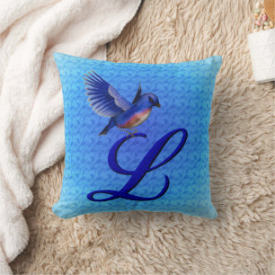 Cojín Decorativo Monograma de pájaro azul Inicial L