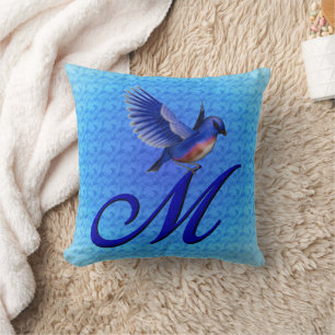 Cojín Decorativo Monograma de pájaro azul Inicial M
