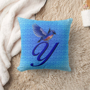 Cojín Decorativo Monograma de pájaro azul inicial Y