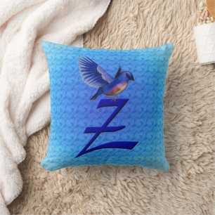 Cojín Decorativo Monograma de pájaro azul Inicial Z