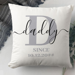 Cojín Decorativo Monograma de Papá Elegante Escritura Gris Plata