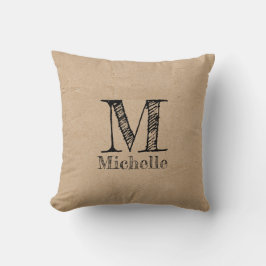 Cojín Decorativo Monograma de papel negro kraft rústico
