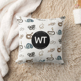 Cojín Decorativo Monograma de patrón animal reptil de serpientes co