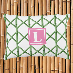 Cojín Decorativo Monograma de Patrón de Bambú de Enrejado Verde Pre