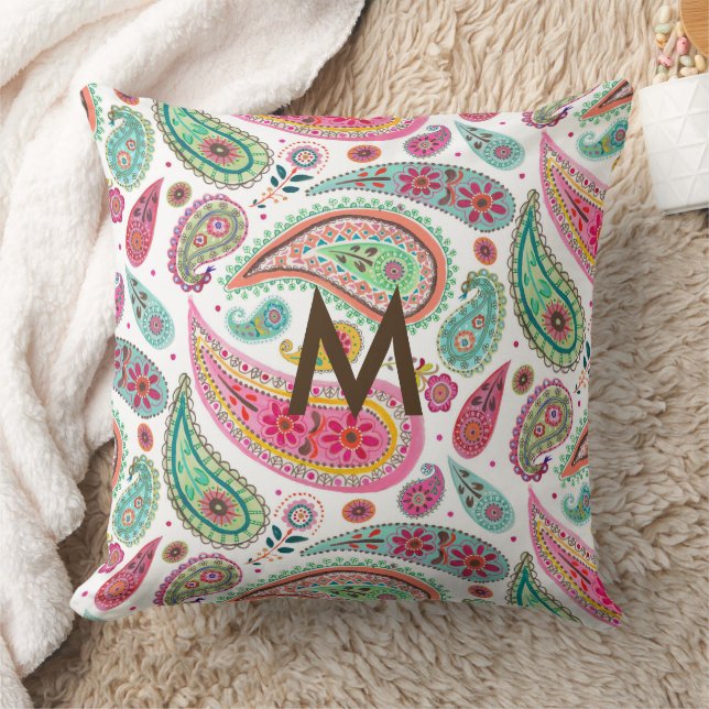 Cojín Decorativo Monograma de patrón de cintura Boho Paisley Multic (Manta)