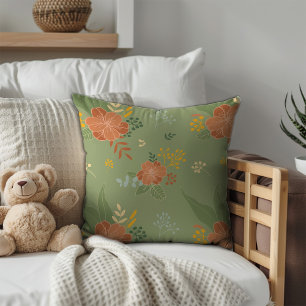 Cojín Decorativo Monograma de patrón floral de menta verde beige pa