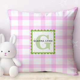 Cojín Decorativo Monograma de personalizable Rosa Gingham
