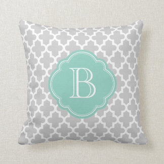 Cojín Decorativo Monograma de Personalizado marroquí gris y Aqua