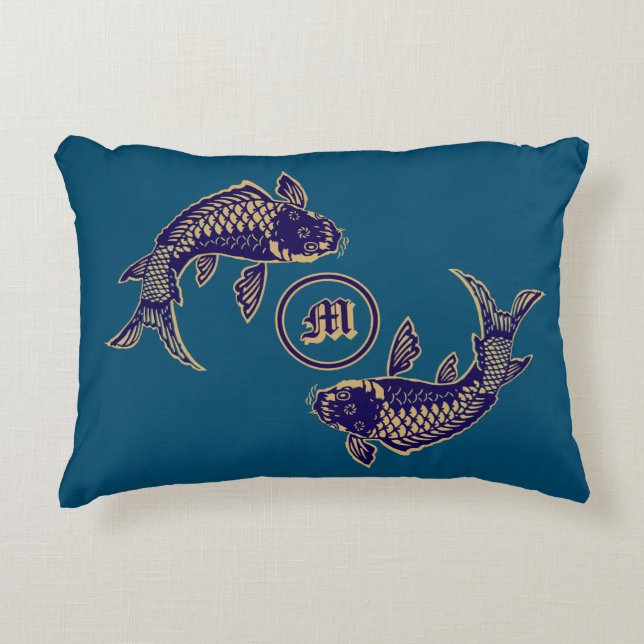 Cojín Decorativo Monograma de pez koi japonés (Anverso)