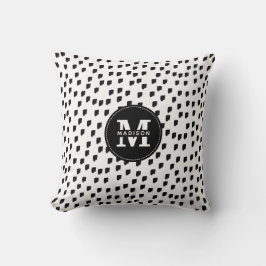 Cojín Decorativo Monograma de pincel de color blanco y negro