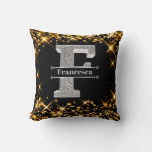 Cojín Decorativo Monograma de plata inicial F personalizado Su nomb