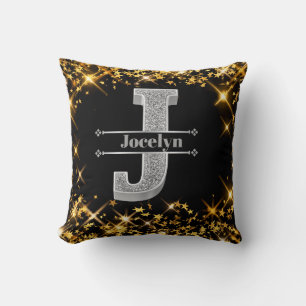Cojín Decorativo Monograma de plata inicial J personalizado Su nomb