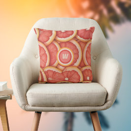 Cojín Decorativo Monograma de pomelo rosa fresco recogido