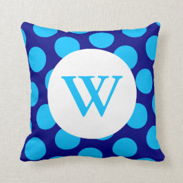 Cojín Decorativo Monograma de puntos de Polka Azul