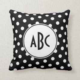 Cojín Decorativo Monograma de puntos de polka blanco y negro