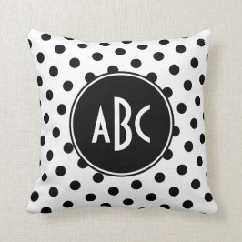 Cojín Decorativo Monograma de puntos de polka blanco y negro