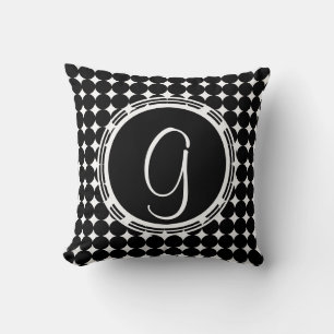 Cojín Decorativo Monograma de puntos de polka negra
