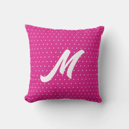 Cojín Decorativo Monograma de puntos de polka rosado picante lindo