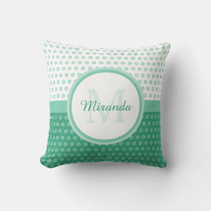 Cojín Decorativo Monograma de puntos de polka verde y blanco con no