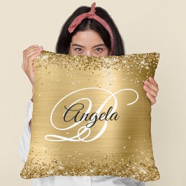 Cojín Decorativo Monograma de Purpurina de oro fino y brillante Rel