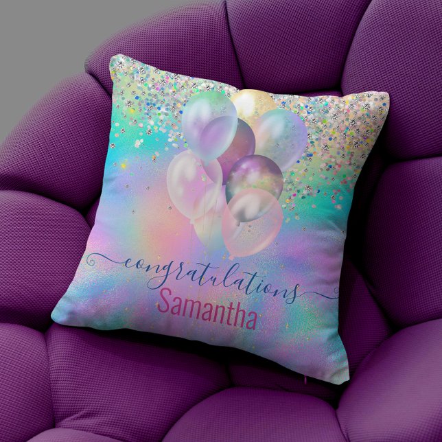 Cojín Decorativo Monograma de Purpurina de unicornio arcoiris rosad (Subido por el creador)