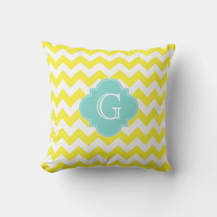 Cojín Decorativo Monograma de quatrefoil amarillo Whol Chevron Zigz