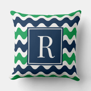 Cojín Decorativo Monograma de raya de Ric Rac preppy verde y azul m