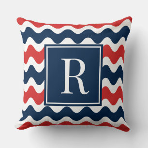 Cojín Decorativo Monograma de raya Navy y Rojo Preppy Ric Rac