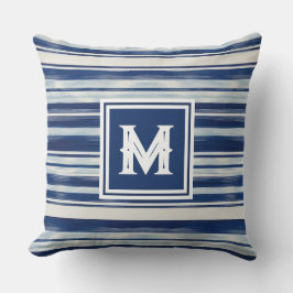 Cojín Decorativo Monograma de rayas azules y blancas