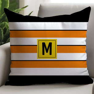 Cojín Decorativo Monograma de rayas naranjas en negrita
