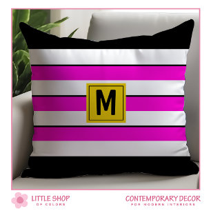 Cojín Decorativo Monograma de rayas rosadas en negrita