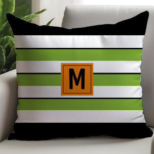 Cojín Decorativo Monograma de Rayas Verdes Intensas
