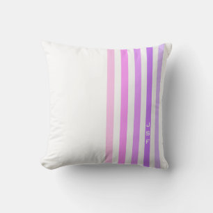 Cojín Decorativo Monograma de rayas verticales moradas y rosadas