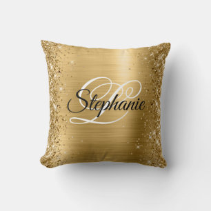 Cojín Decorativo Monograma de Relieve metalizado dorado de borde Pu