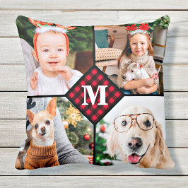 Cojín Decorativo Monograma de relleno fotográfico rojo de búfalo