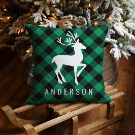 Cojín Decorativo Monograma de reno de búfalo verde ruso