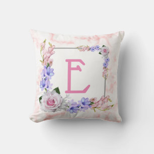 Cojín Decorativo Monograma de Rosa de mármol rosa