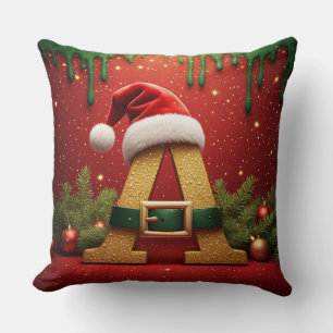 Cojín Decorativo Monograma de Santa A Para Regalos de Navidad