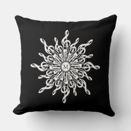 Cojín Decorativo Monograma de Snowflake Clef de trébol blanco y neg