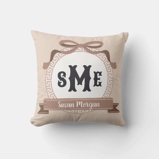 Cojín Decorativo Monograma de soplo de llaves griegas inversas (Anverso)